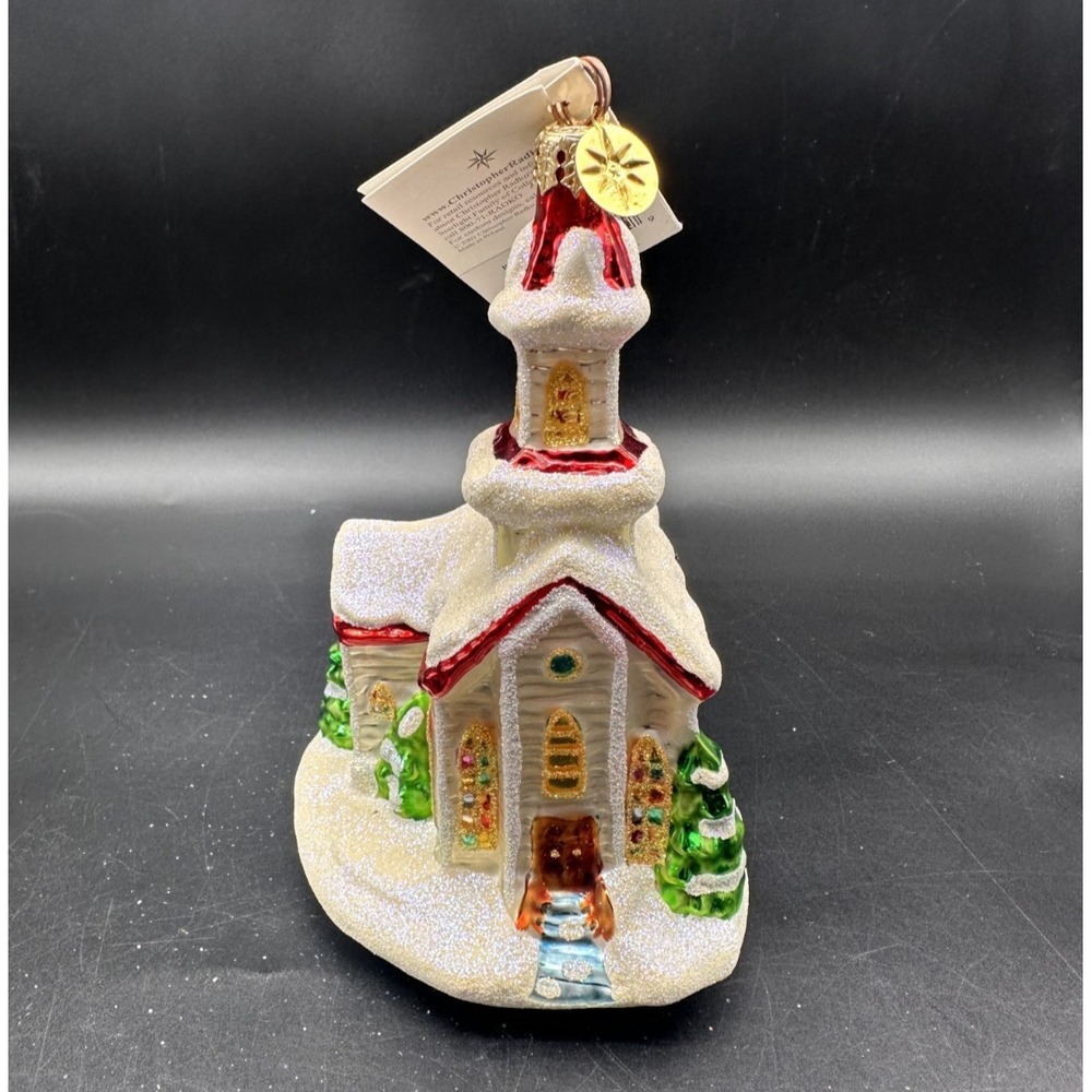 2001 CHRISTOPHER RADKO THE VILLAGE CHAPEL ORNAMENT 01-0266-0 6"‎ WHITE CHAPEL